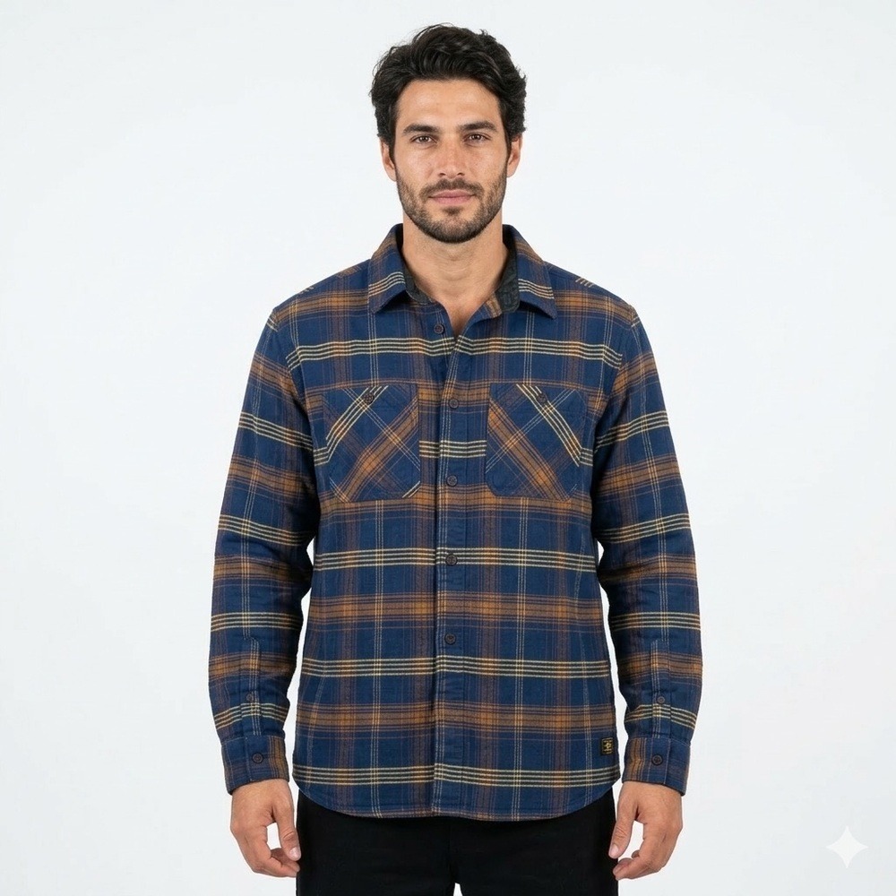 DC Shoes Plaid Quilted Flannel Shirt Jacket Blue Brown‎ Large Large